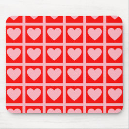 レトロピンク赤いハートチェックY2Kパターン マウスパッド