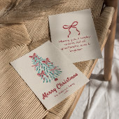 レトロピンク赤いリボンのクリスマスツリー非写真 シーズンカード