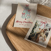 レトロピンク赤い手で描かれたリボンの木クリスマス シーズンカード