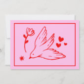 レトロピンク赤い手書き結婚式日付を保存 招待状 (裏面)