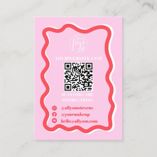 レトロピンク赤い曲線斜線ジュエリー表示 名刺 (裏面)