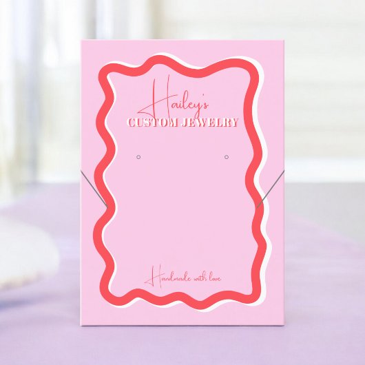 レトロピンク赤い曲線斜線ジュエリー表示 名刺