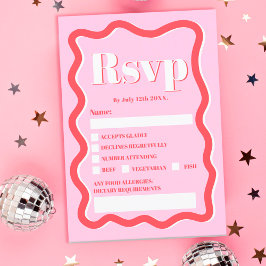 レトロピンク赤い曲線波状結婚波形 招待状