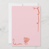 レトロピンク赤手描き図解入りの、写真付きのブライダルシャワー 招待状 (裏面)