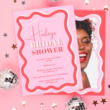 レトロピンク赤曲線斜波ブライダルシャワー