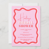 レトロピンク赤曲線斜波ブライダルシャワー 招待状 (正面)