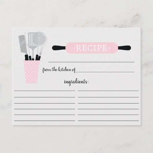 レトロピンク転がピンキッチンツールレシピカード ポストカード (正面)