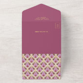 レトロピンク金ゴールドアールデコパターンQRコー結婚ド オールインワン招待状 (外側)