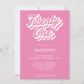 レトロピンク21歳の誕生日 招待状 (正面)