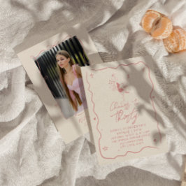 レトロピンク30応援から30フォト誕生日 招待状