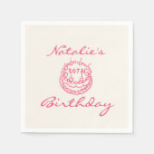 レトロピンク30th手描きケーキのマイルストーン誕生日 スタンダードカクテルナプキン (正面)