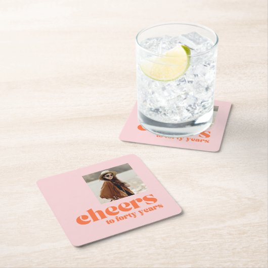 レトロピンク&アプリコット40歳の誕生日応援 スクエアペーパーコースター (インサイチュ)