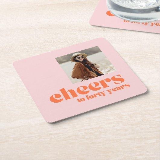 レトロピンク&アプリコット40歳の誕生日応援 スクエアペーパーコースター (アングル)