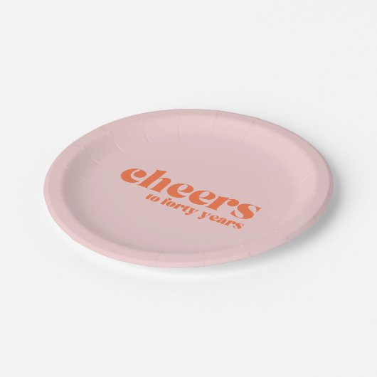 レトロピンク&アプリコット40歳の誕生日応援 ペーパープレート (アングル)