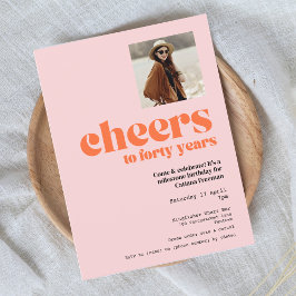 レトロピンク&アプリコット、40歳の誕生日の招待状 ポストカード