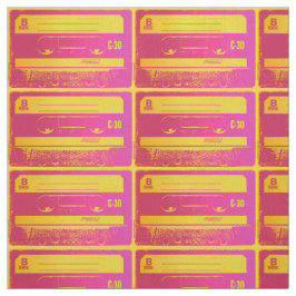 レトロピンク&イエローカセットテープ ファブリック