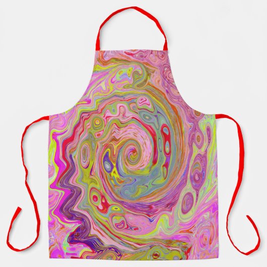 レトロピンク、イエロー、マゼンタの抽象芸術Groovy Art エプロン (正面)