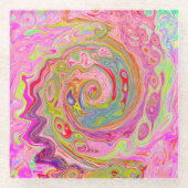 レトロピンク、イエロー、マゼンタの抽象芸術Groovy Art ガラスコースター (正面)