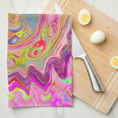 レトロピンク、イエロー、マゼンタの抽象芸術Groovy Art キッチンタオル (四つ折り)
