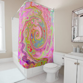 レトロピンク、イエロー、マゼンタの抽象芸術Groovy Art シャワーカーテン