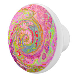 レトロピンク、イエロー、マゼンタの抽象芸術Groovy Art セラミックノブ
