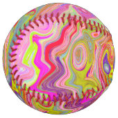 レトロピンク、イエロー、マゼンタの抽象芸術Groovy Art ソフトボール (正面左)