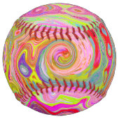 レトロピンク、イエロー、マゼンタの抽象芸術Groovy Art ソフトボール (裏面)