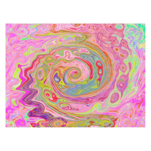 レトロピンク、イエロー、マゼンタの抽象芸術Groovy Art テーブルクロス (正面(横))