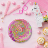 レトロピンク、イエロー、マゼンタの抽象芸術Groovy Art ペーパープレート (パーティー)