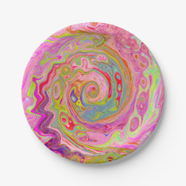レトロピンク、イエロー、マゼンタの抽象芸術Groovy Art ペーパープレート