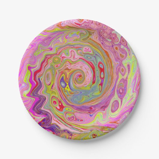 レトロピンク、イエロー、マゼンタの抽象芸術Groovy Art ペーパープレート (正面)