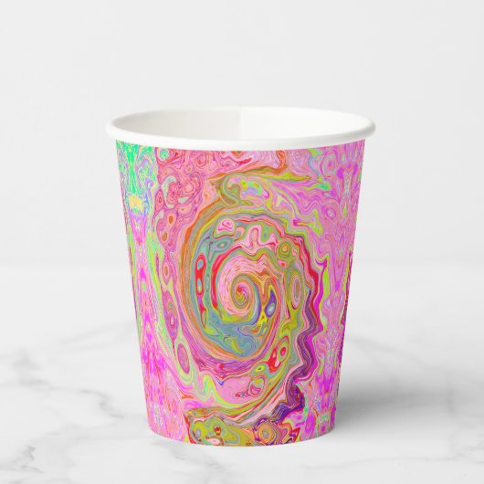 レトロピンク、イエロー、マゼンタの抽象芸術Groovy Art 紙コップ (左)