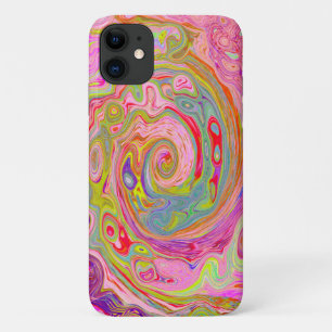 レトロピンク、イエロー、マゼンタの抽象芸術Groovy Art iPhone 11 ケース