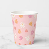 レトロピンク&オレンジデイジーパターンパーティー投薬 紙コップ (正面)