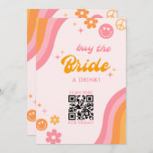 レトロピンク&オレン買ジブライドAドリンク 招待状 (正面/裏面)