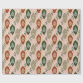 レトロピンク&グリーンオーナメントクリスマスパターン ラッピングペーパー (フラット)