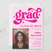 **レトロピンク グルーヴィー** 2枚 卒業パーティー 招待状 (正面)