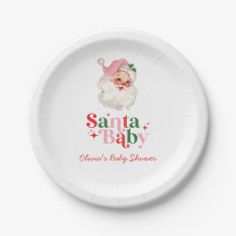 レトロピンク サンタベイビー クリスマス ベビーシャワー ペーパープレート