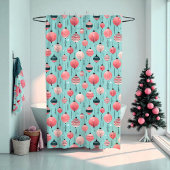 レトロピンク&ティール（緑がかった色）クリスマスシャワーカーテン シャワーカーテン