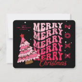 レトロピンク&ブラックタイポグラフィメリークリスマスツリー シーズンカード (正面)