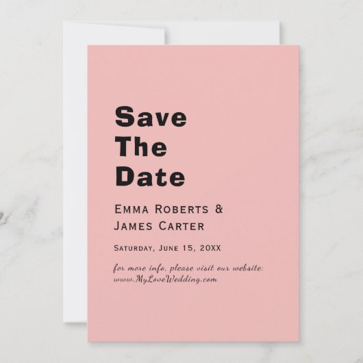 レトロピンク&ブラック日付カードを保存 セーブザデート (正面)