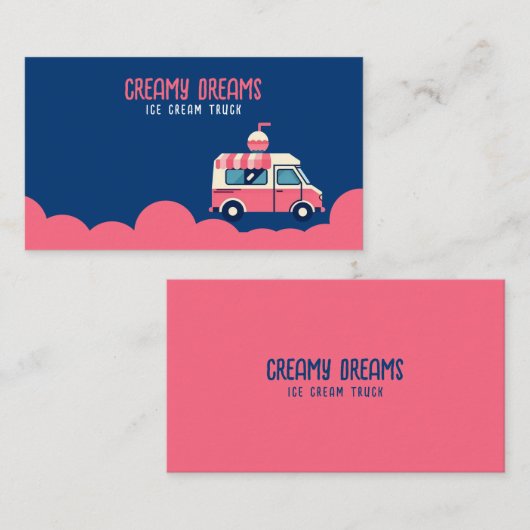 レトロピンク&ブルーアイスクリームトラックinモーション 名刺 (正面/裏面)