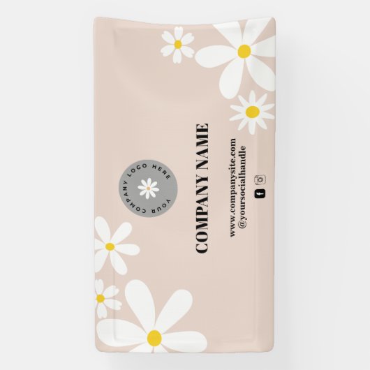 レトロピンク&ホワイトデイジーのビジネスロゴ表示 横断幕 (縦)