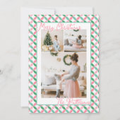 レトロピンク&ミントグリーンパターン3フォトクリスマス シーズンカード (正面)