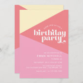 レトロピンク |モダン Any Age Birthday Party 招待状 (正面/裏面)