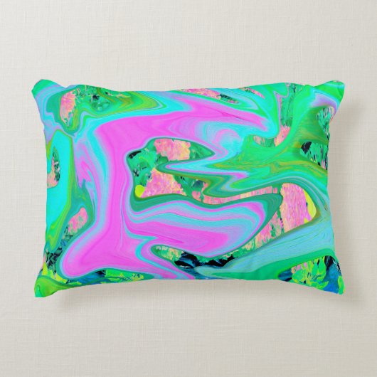 レトロピンク&ライトブルー紫陽花のリキッドアート アクセントクッション (正面)