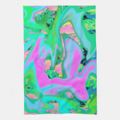 レトロピンク&ライトブルー紫陽花のリキッドアート キッチンタオル (縦)