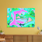 レトロピンク&ライトブルー紫陽花のリキッドアート キャンバスプリント (インサイチュ (リビング))