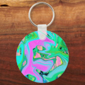 レトロピンク&ライトブルー紫陽花のリキッドアート キーホルダー (正面)