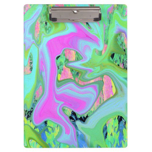 レトロピンク&ライトブルー紫陽花のリキッドアート クリップボード (正面)